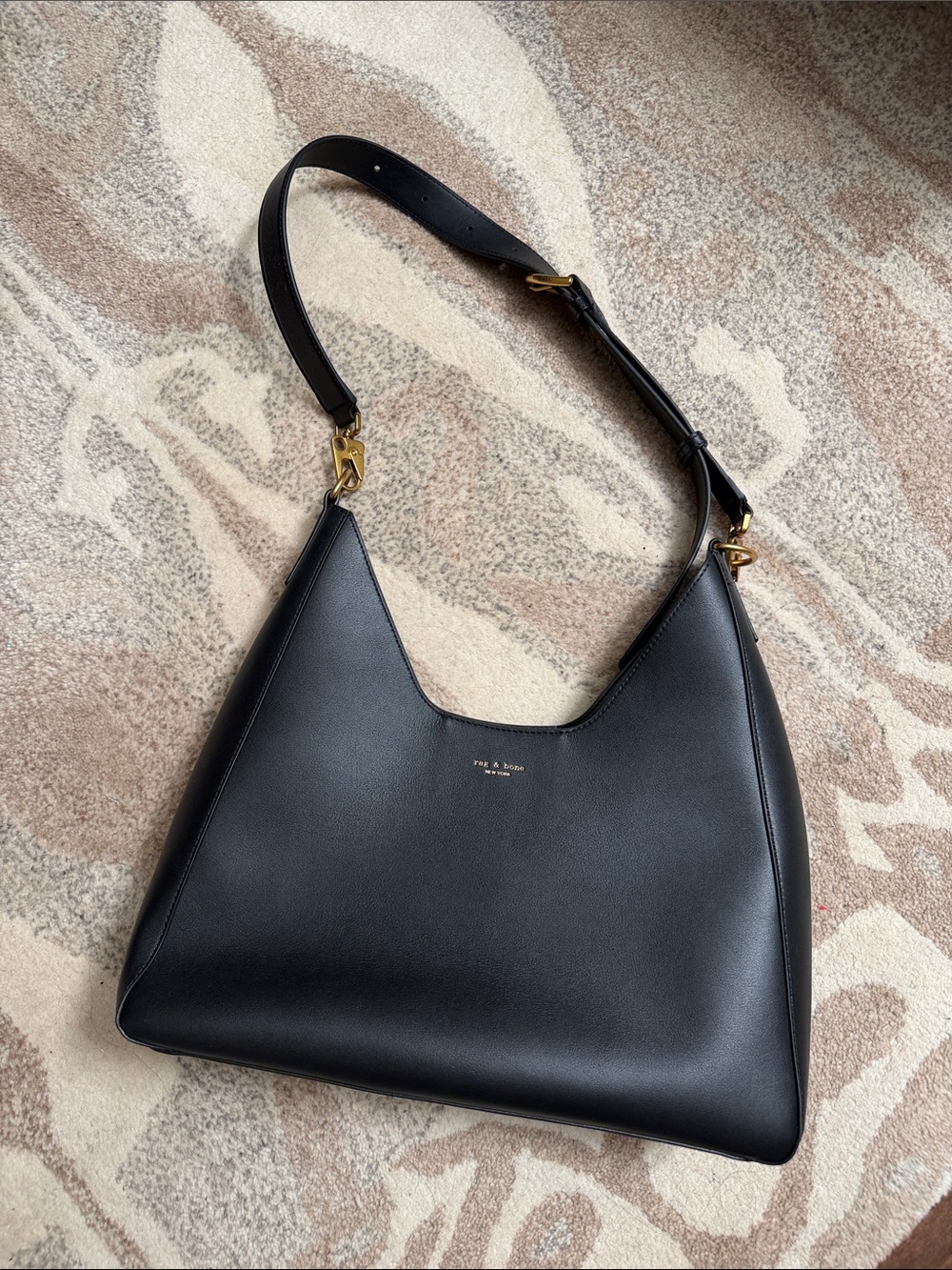 rag & bone Black Leather Shoulder Hobo with Gold Hardware
